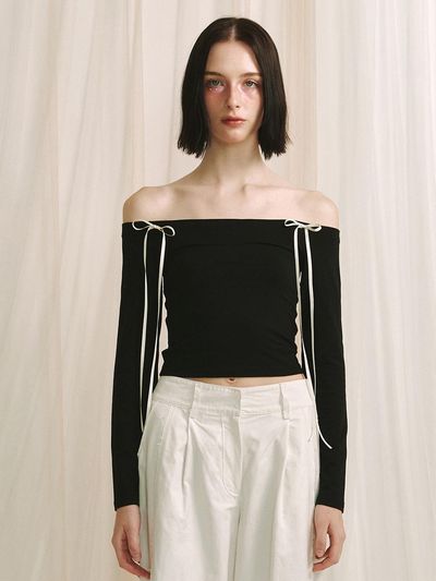 MEENDERI Ribbon Off-Shoulder Top - Black