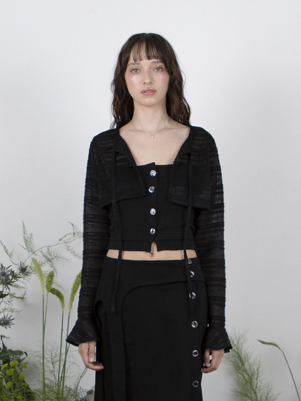MEENDERI Ruffle Sleeve Bolero Cardigan_Black