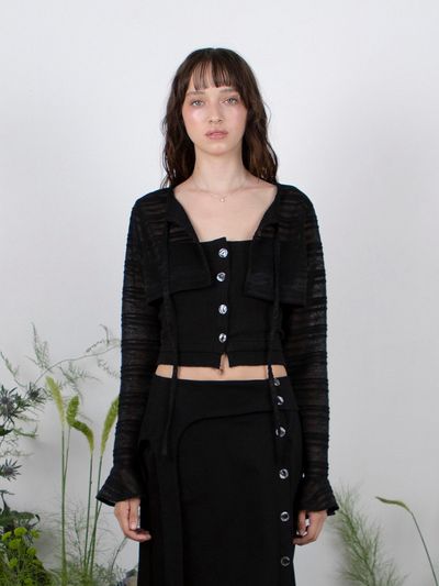 MEENDERI Ruffle Sleeve Bolero Cardigan_Black