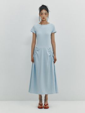 MEENDERI Shirring Pocket Maxi Dress - Sky Blue