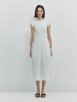 MEENDERI Shirring Pocket Maxi Dress -White
