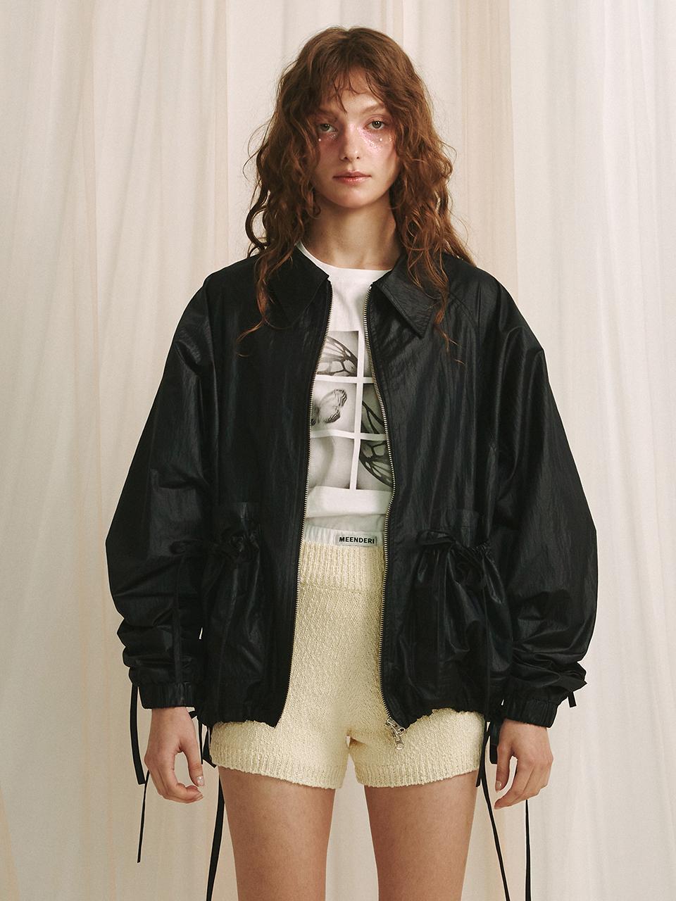 MEENDERI Shirring Ribbon Jacket - Black