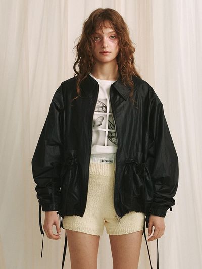 MEENDERI Shirring Ribbon Jacket - Black