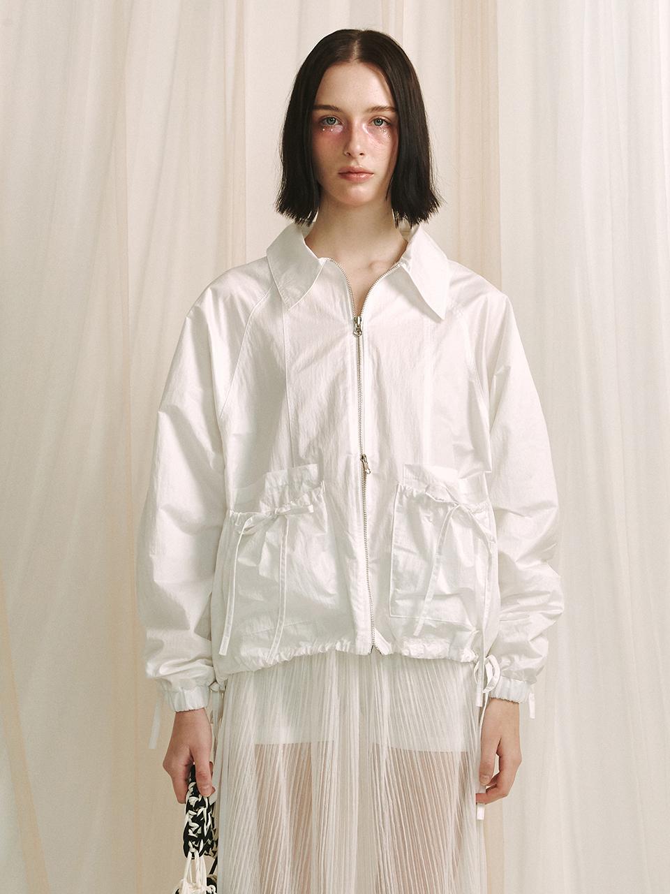 MEENDERI Shirring Ribbon Jacket - White