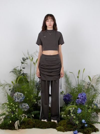MEENDERI Track Shirring Skirt Pants_Charcoal