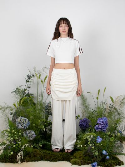 MEENDERI Track Shirring Skirt Pants_White