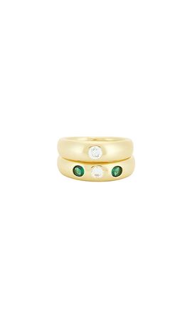 MEGA MEGA Emerald And Clear CZ Pinky Ring Set Of 2