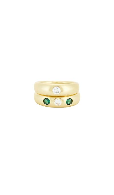 MEGA MEGA Emerald And Clear CZ Pinky Ring Set Of 2