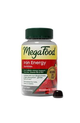 MegaFood MegaFood Iron Energy Gummies for Adults, Teens & Kids with Vitamin B12 & B6, 60 Strawberry Gummies