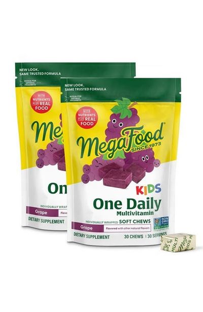 MegaFood MegaFood Kids One Daily Multivitamin Soft Chews with Vitamin B, C, D & E for Age 4+, Vegetarian, 30 Grape Soft Chews