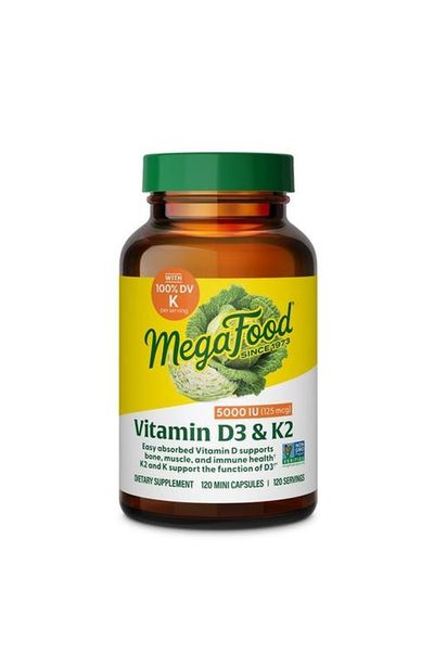 MegaFood MegaFood Vitamin D3 & K2 5000 IU (125 mcg), Vegetarian, Gluten Free, Non-GMO, 120 Mini Capsules