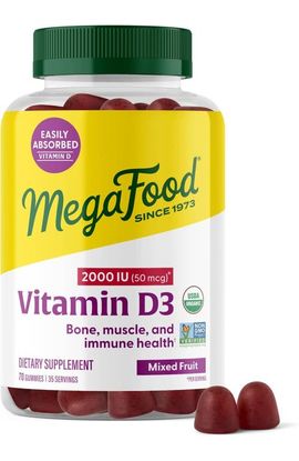 MegaFood MegaFood Vitamin D3 Gummies 2000 IU (50 mcg) for Kids, Teens & Adults, Usda Organic, 70 Mixed Fruit Gummies