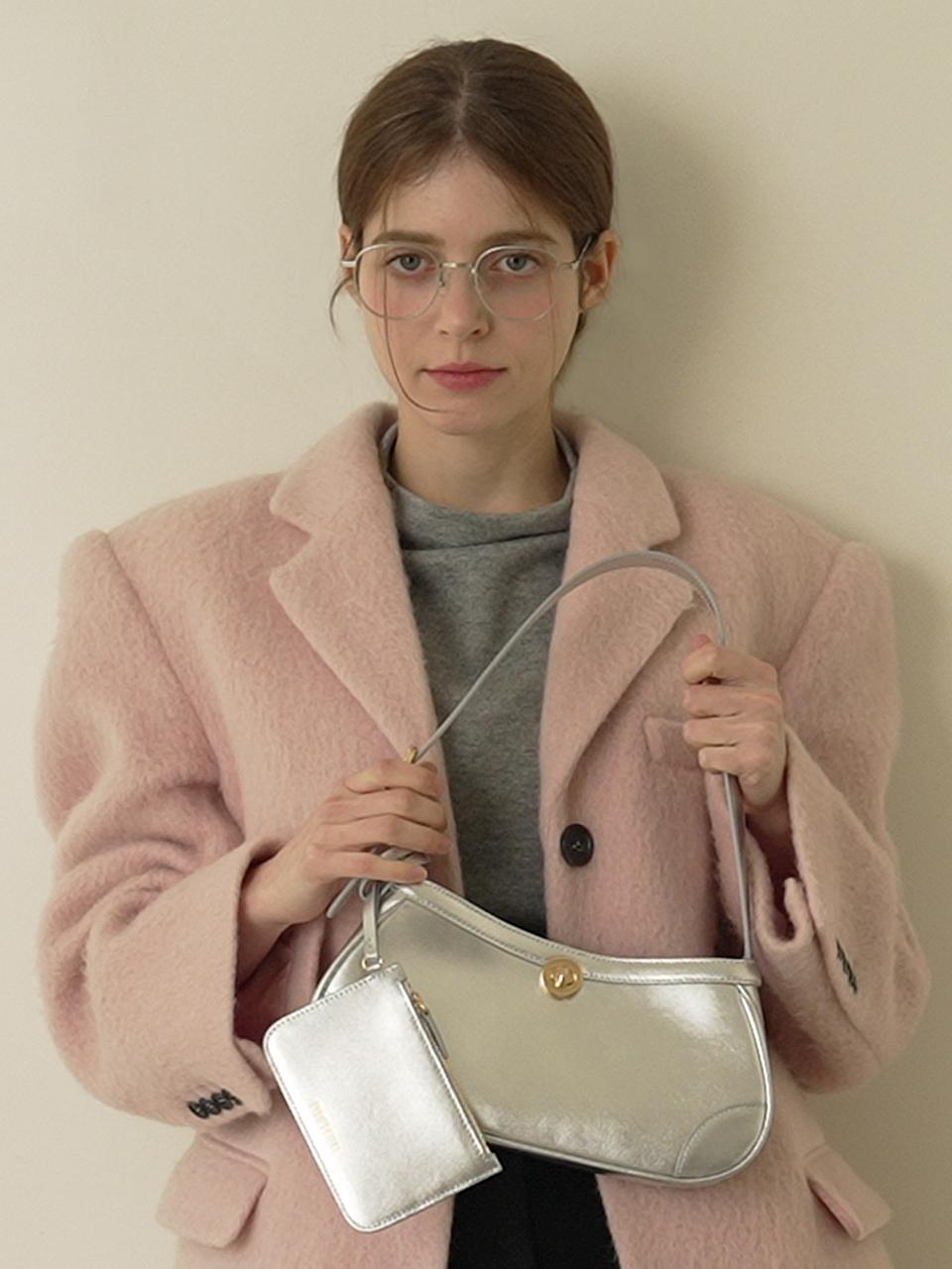 MEHEU Structured Leather Mini Hobo Bag [Silver]