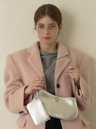MEHEU Structured Leather Mini Hobo Bag [Silver]