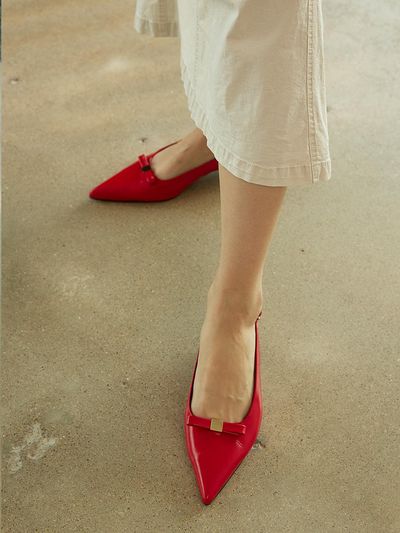 Meiel Dew Pointed Toe Ribbon Slingback_Red