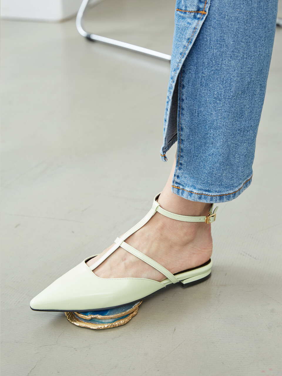 Meiel Dew Pointed Toe Strap Flat_Lime