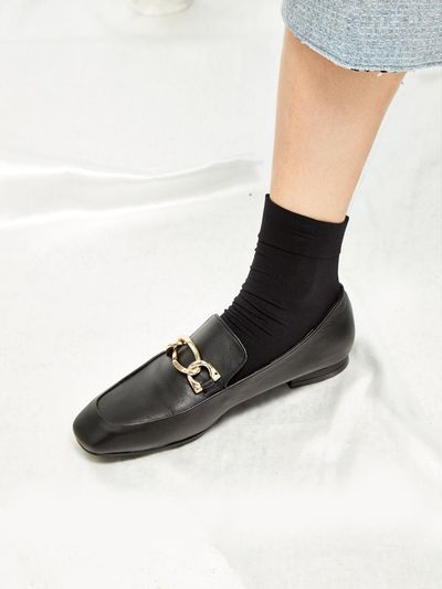 Meiel Dew Square Toe Point Loafers Black