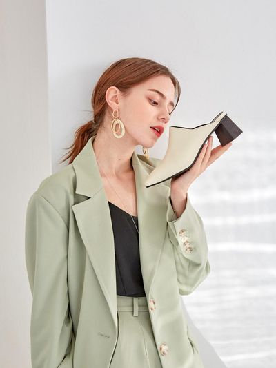 Meiel Dew Square Toe Wood Point Mules