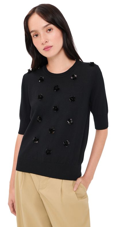 MEIMEIJ MEIMEIJ Lana Floral Paillettes Wool Top Nero