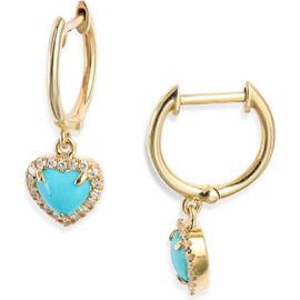 Meira T Meira T 14k Gold Heart Turquoise & Diamond Hoop Earrings
