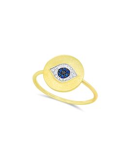 Meira T Meira T 14K White & Yellow Gold Blue Sapphire & Black and White Diamond Evil Eye Ring