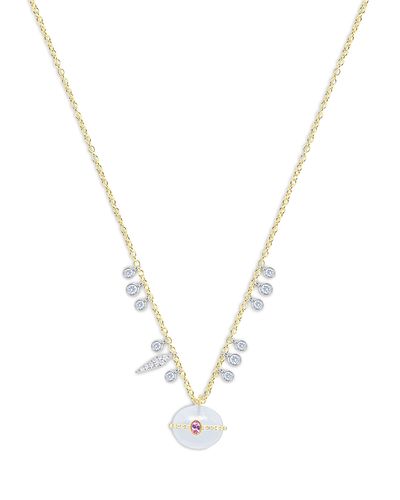 Meira T Meira T 14K White & Yellow Gold Chalcedony, Pink Sapphire & Diamond Pendant Necklace, 16-18