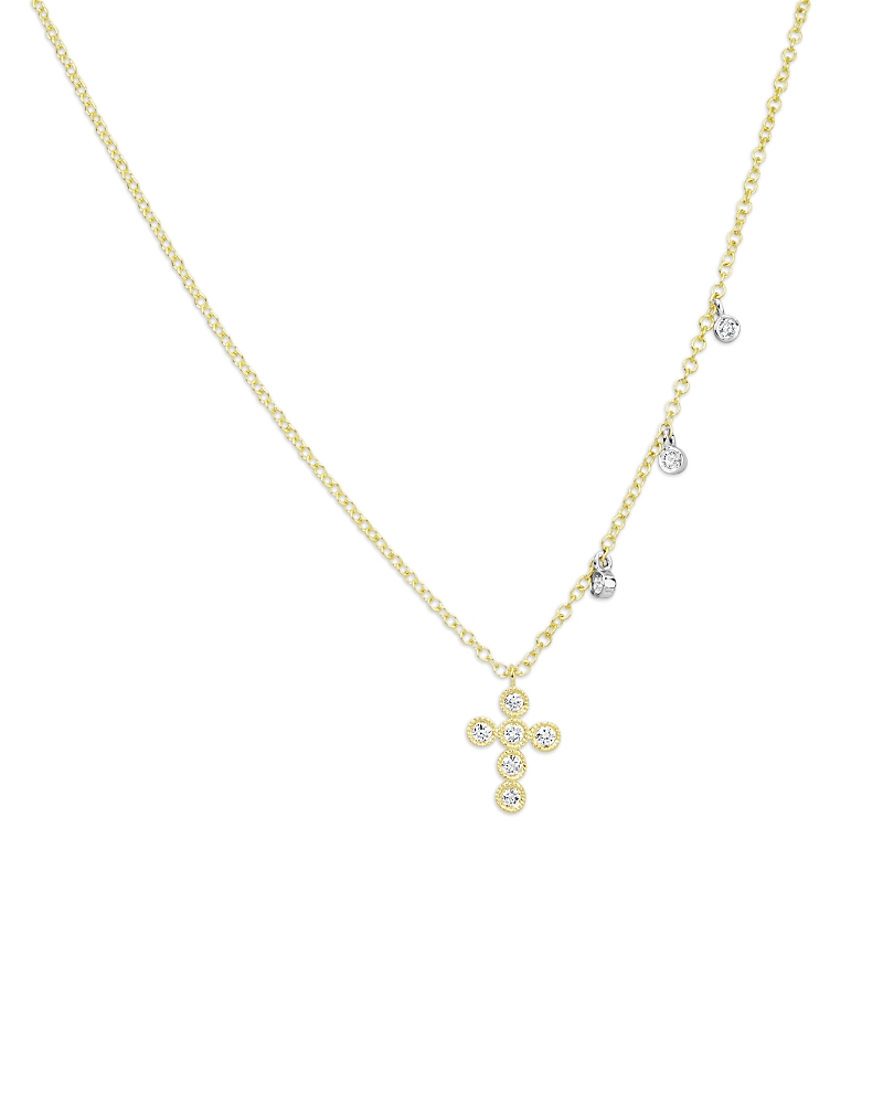 Meira T Meira T 14K White & Yellow Gold Diamond Cross & Dangle Pendant Necklace, 0.12 tcw
