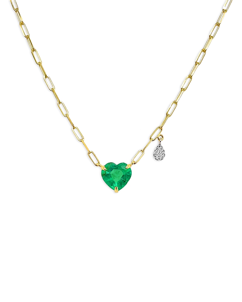 Meira T Meira T 14K White & Yellow Gold Emerald & Diamond Heart Paperclip Link Pendant Necklace, 18