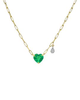 Meira T Meira T 14K White & Yellow Gold Emerald & Diamond Heart Paperclip Link Pendant Necklace, 18