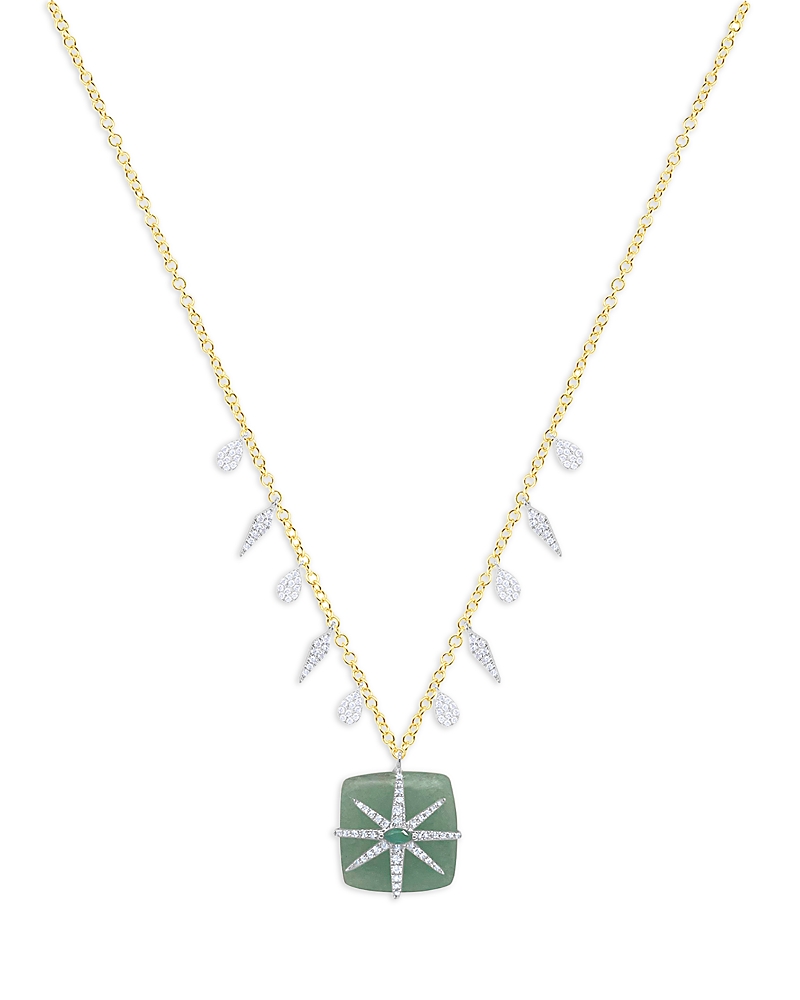 Meira T Meira T 14K White & Yellow Gold Jade, Emerald & Diamond Star Pendant Necklace, 16-18