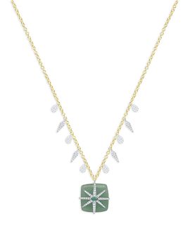 Meira T Meira T 14K White & Yellow Gold Jade, Emerald & Diamond Star Pendant Necklace, 16-18