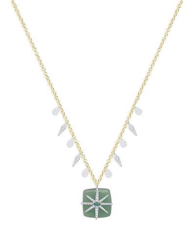 Meira T Meira T 14K White & Yellow Gold Jade, Emerald & Diamond Star Pendant Necklace, 16-18
