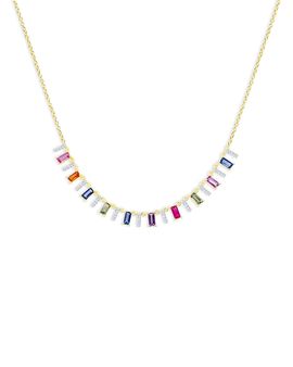 Meira T Meira T 14K White & Yellow Gold Rainbow Sapphire & Diamond Droplet Necklace, 16-18