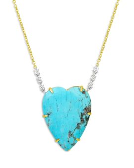 Meira T Meira T 14K White & Yellow Gold Turquoise & Diamond Heart Pendant Necklace, 16-18