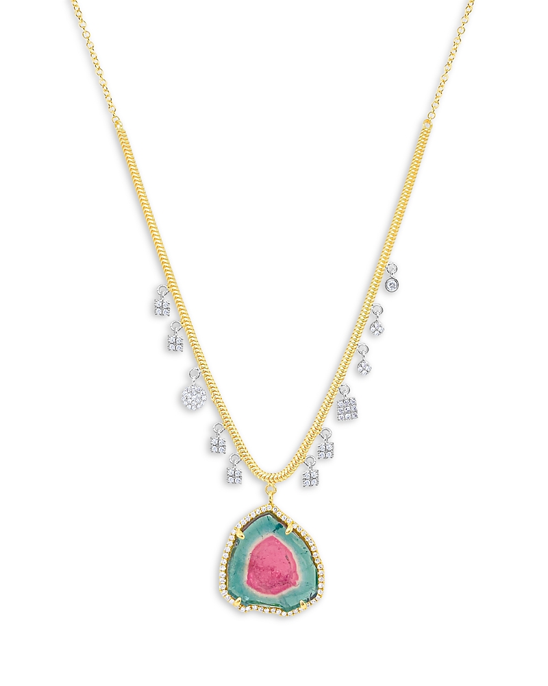 Meira T Meira T 14K White & Yellow Gold Watermelon Tourmaline & Diamond Dangle Pendant Necklace, 16-18