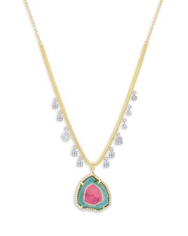 Meira T Meira T 14K White & Yellow Gold Watermelon Tourmaline & Diamond Dangle Pendant Necklace, 16-18