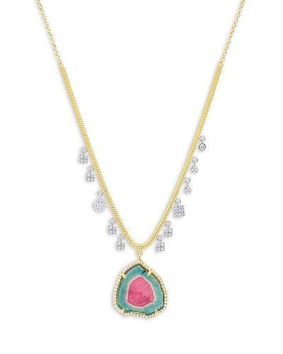 Meira T Meira T 14K White & Yellow Gold Watermelon Tourmaline & Diamond Dangle Pendant Necklace, 16-18