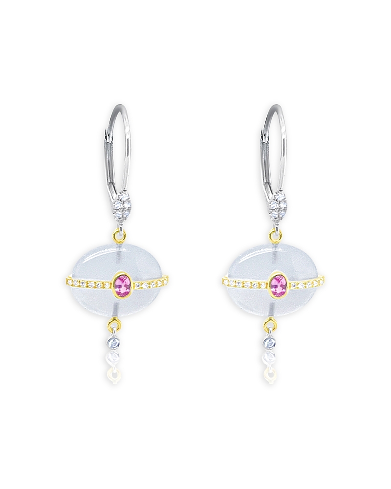 Meira T Meira T 14K Yellow & White Gold Chalcedony, Pink Sapphire & Diamond Drop Earrings
