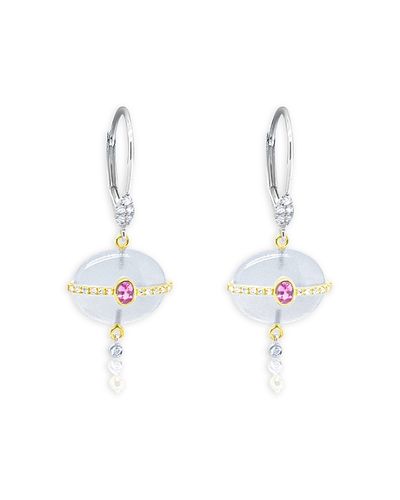 Meira T Meira T 14K Yellow & White Gold Chalcedony, Pink Sapphire & Diamond Drop Earrings