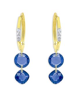 Meira T Meira T 14K Yellow Gold Blue Sapphire & Diamond Dangle Hoop Earrings