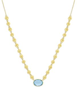 Meira T Meira T 14K Yellow Gold Blue Topaz Bead Chain Pendant Necklace, 16-18