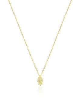 Meira T Meira T 14K Yellow Gold Diamond Hamsa Hand Pendant Necklace, 0.07 tcw