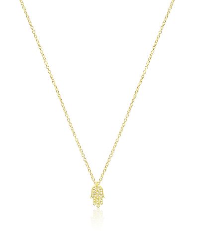 Meira T Meira T 14K Yellow Gold Diamond Hamsa Hand Pendant Necklace, 0.07 tcw