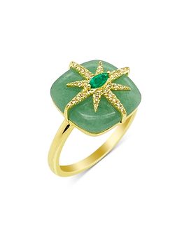 Meira T Meira T 14K Yellow Gold Jade, Emerald & Diamond Star Ring