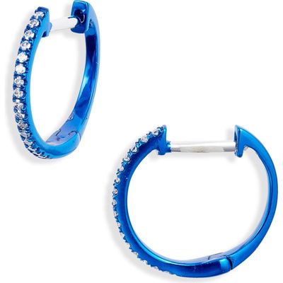 Meira T Meira T Blue Rhodium Diamond Hoop Earrings 