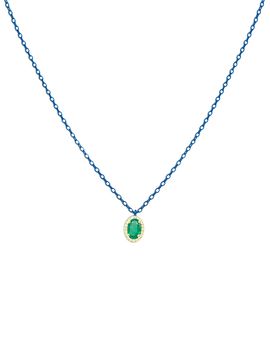 Meira T Meira T Gold-Plated & Blue Rhodium-Plated Silver Emerald & Diamond Pendant Necklace, 16-18