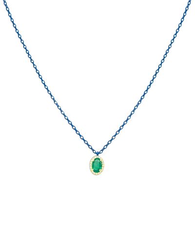 Meira T Meira T Gold-Plated & Blue Rhodium-Plated Silver Emerald & Diamond Pendant Necklace, 16-18