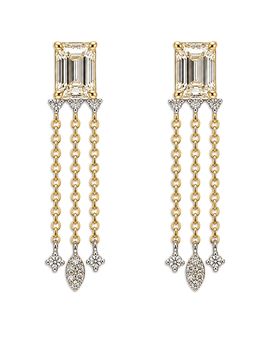 Meira T Moon & Meadow 14K Yellow Gold Lab Grown Diamond Emerald & Round Cut Fringe Drop Earrings, 1.57 tcw