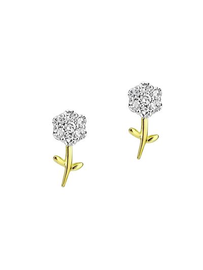 Meira T Women's 14K Gold & Diamond Flower Stud Earrings