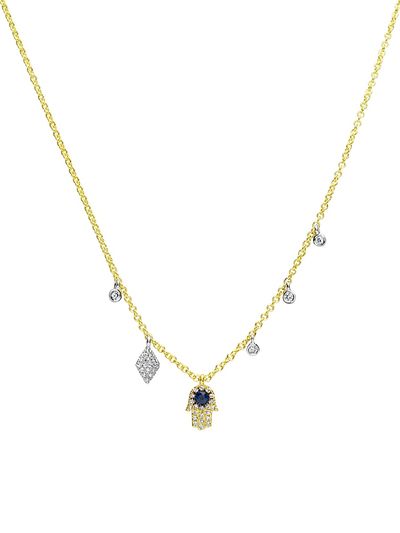 Meira T Women's 14K Gold &Blue Sapphire Hamsa Necklace